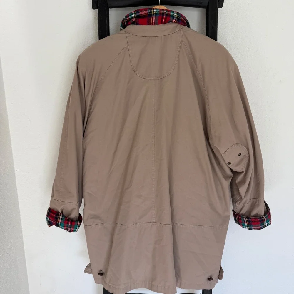 Vintage London Fog Tan Plaid Lined Jacket Womens XL Full Zip Collar Pockets - Picture 6 of 9